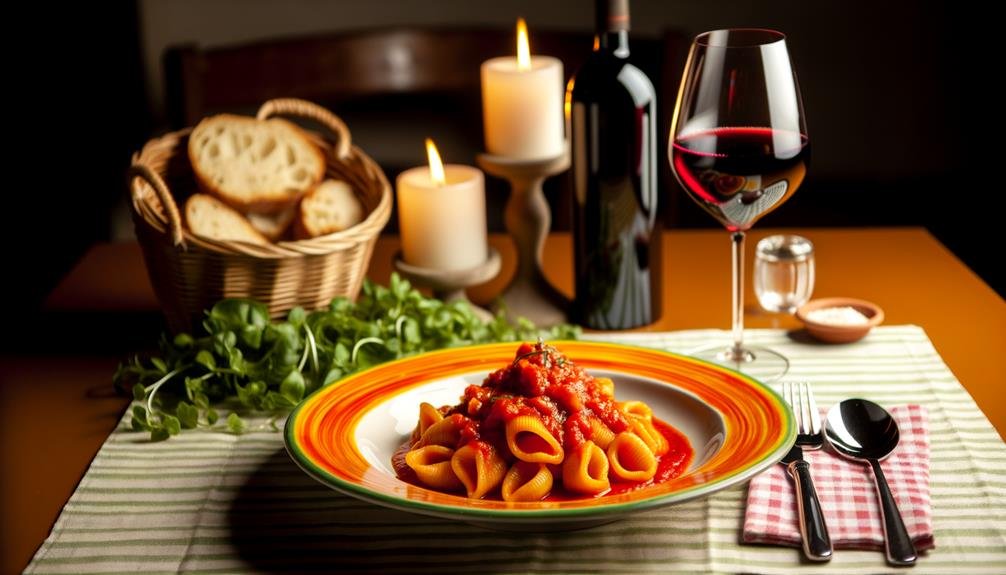 italian pasta and wine